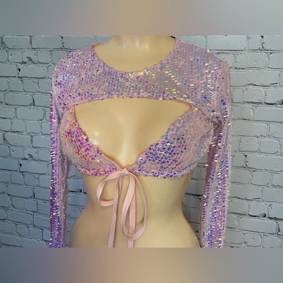 NWT Club Exx Iridescent Sequin Crop Top - Picture 2 of 5
